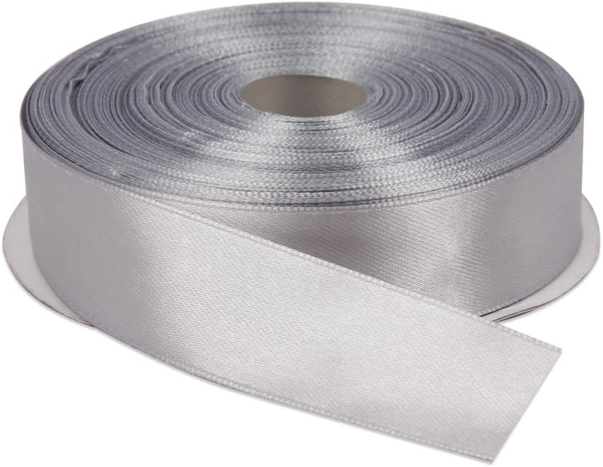 Topenca Supplies 1 Inch x 50 Yards Double Face Solid Satin Ribbon Roll, Silver
