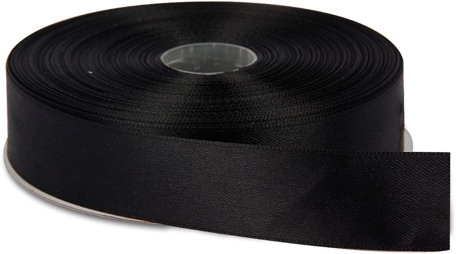 Topenca Supplies 1 Inch x 50 Yards Double Face Solid Satin Ribbon Roll,  Black