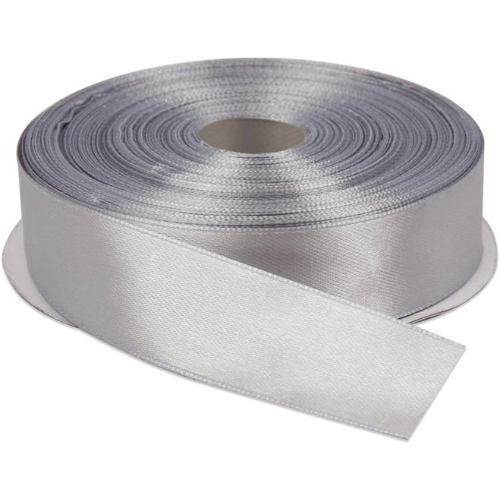 Topenca Supplies 1 Inch x 50 Yards Double Face Solid Satin Ribbon Roll, Silver