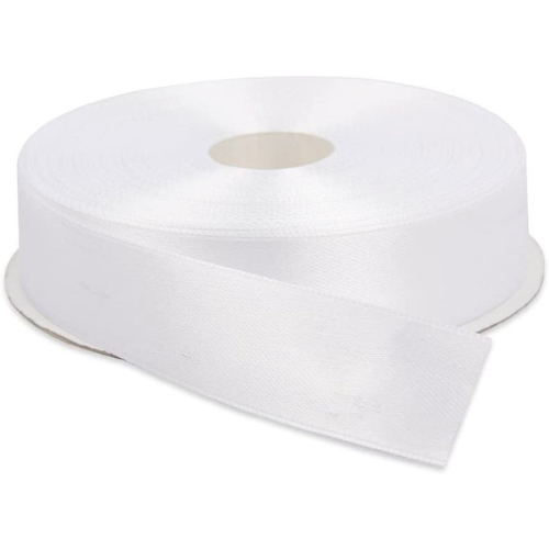 Topenca Supplies 1 Inch x 50 Yards Double Face Solid Satin Ribbon Roll, White